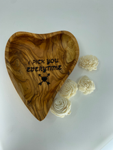 Load image into Gallery viewer, Heart Shaped Olive Wood Serving Tray, Jewelry Holder, Valentine Day Gift.
