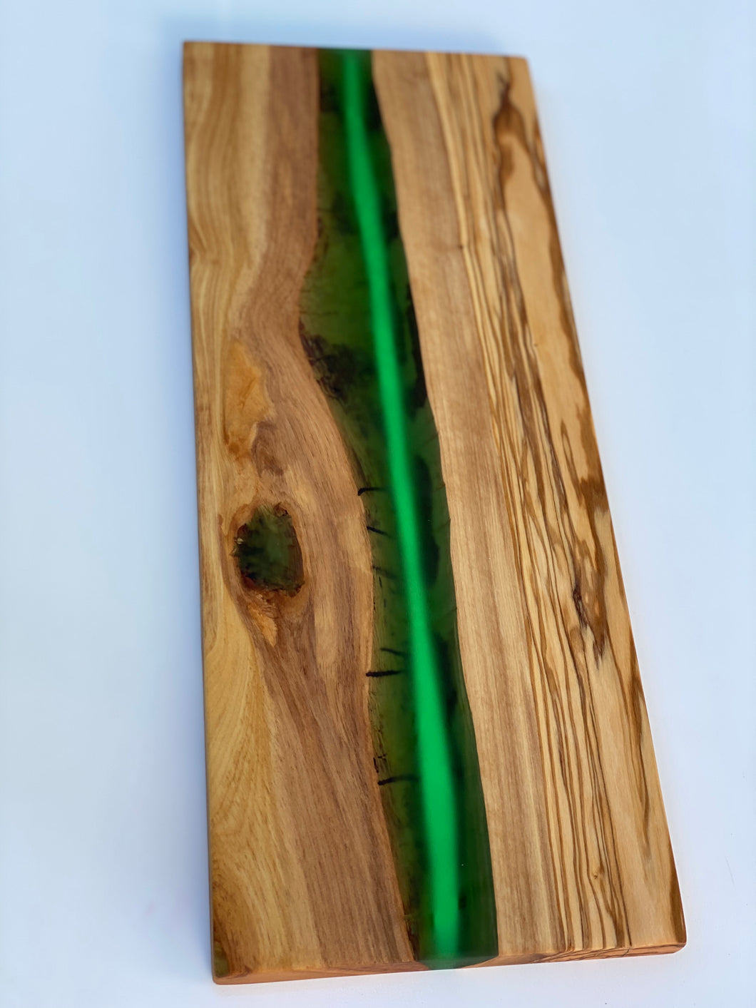 Olive Wood Rectangle Cutting Board With River of Green or Blue Resin